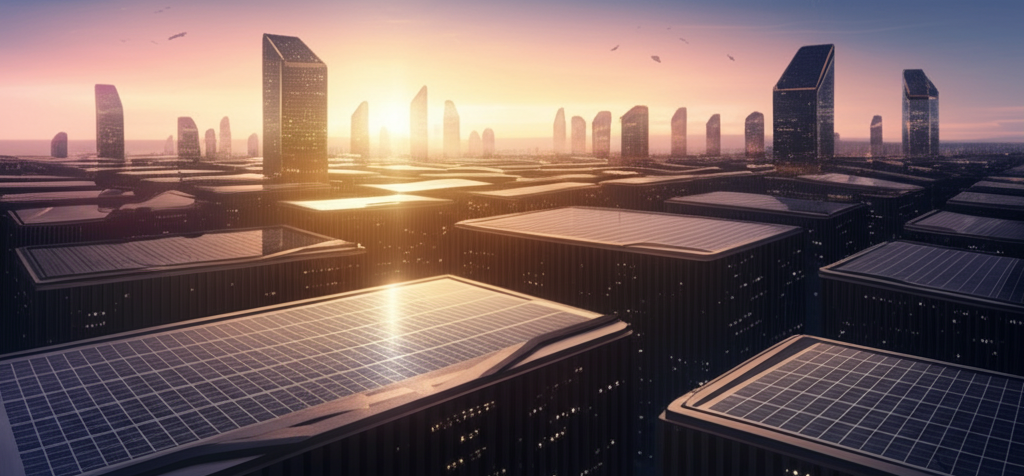 Solar panels on urban buildings
